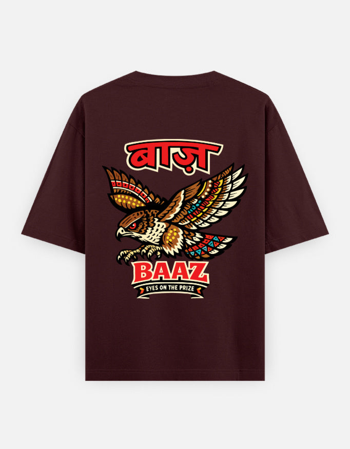 baaz_oversized T-Shirt_maroon_ back_print_mockup
